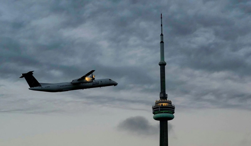 An airplane takes off from Billy Bishop Airport